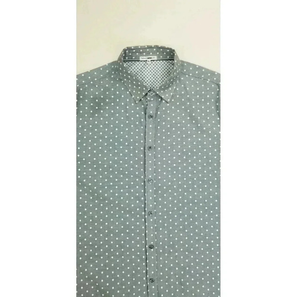 Fashion Nova Size XL Men's Sheer Gray White Polka Dots Long Sleeve Cotton Shirt - Picture 9 of 11